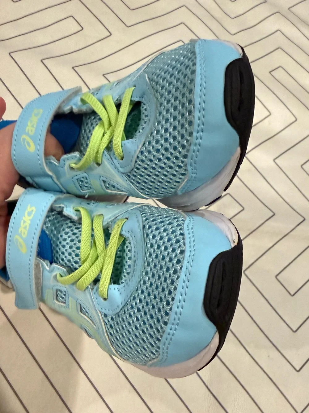 ASICS Kids' Light Blue Mesh Athletic Shoes with Lime Accents